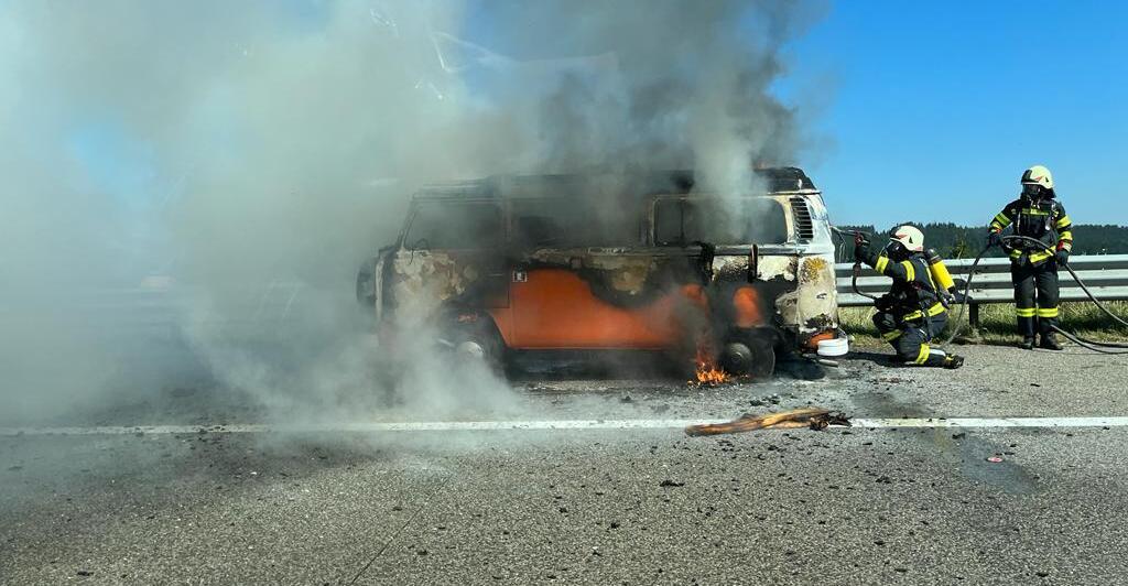 Minibus burned out on highway